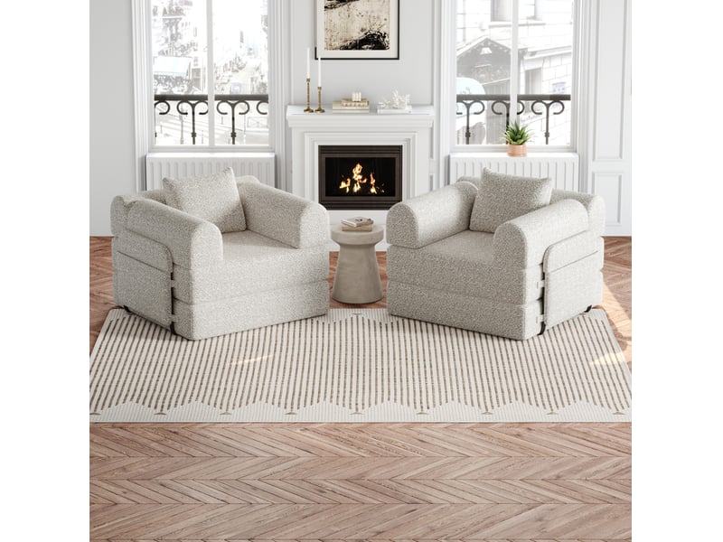  Canapé convertible modulable 2 places avec rangements d'accoudoirs et structure en acier, chenille kaki  - Conforama E