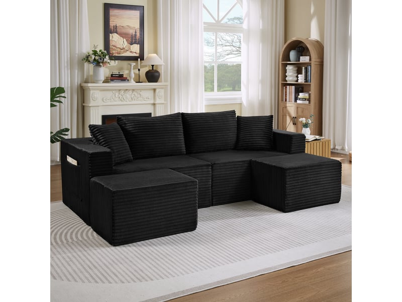 Canapé compressé modulable - mousse et ressorts ensachés - salon et chambre d’amis - velours côtelé - noir CozyNest - Conforama D