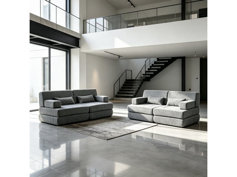  Canapé droit, ensemble de deux canapés droits, sofa convertible 2 en 1, revêtement chenille, 4 places, 80 x 90 x 182 cm, gris  - Conforama D