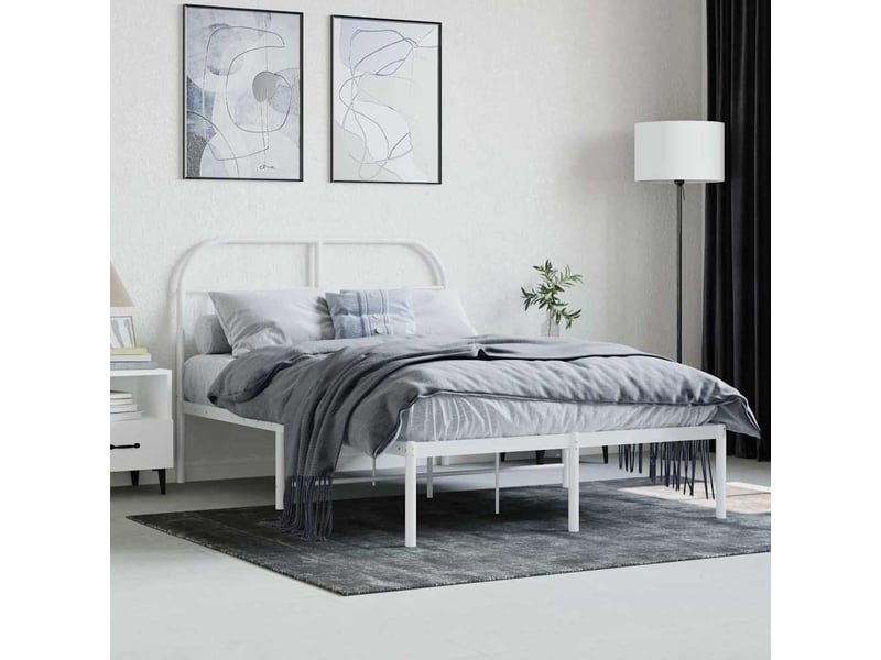  Lit double- lit adulte -  cadre de lit métal sans matelas et tête de lit blanc 120x190 cm  - Conforama C
