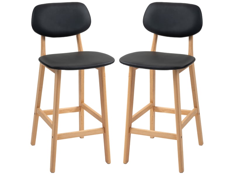 Lot de 2 tabourets de bar, chaises hautes, revêtement synthétique avec dossier et pieds en bois, noir - Conforama B