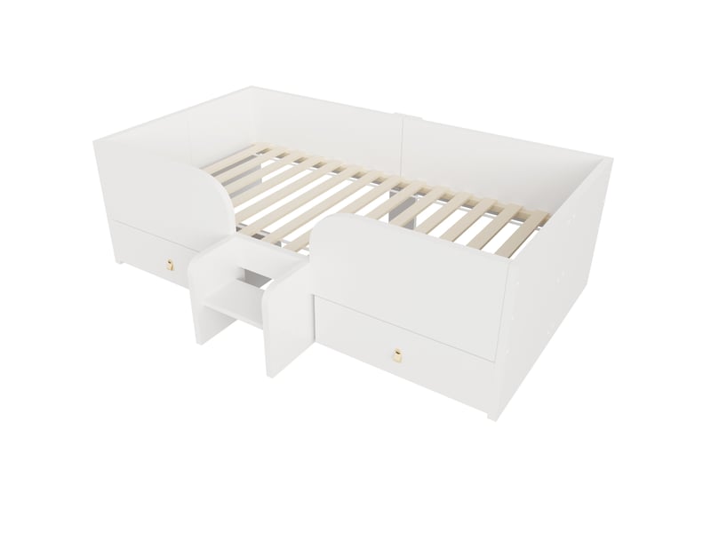 Lit enfant 90x200 cm, lit simple avec 2 tiroirs, en mdf blanc, sans matelas - Conforama D