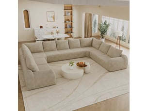 Canapé panoramique en u 9 places en mousse haute élasticité, sans montage, en tissu chenille kaki