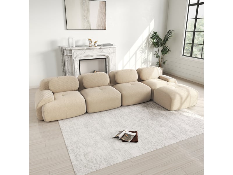  Canapé d'angle 4 places avec méridienne, beige, 388 x 178 x 70 cm Fay Lum - Conforama D