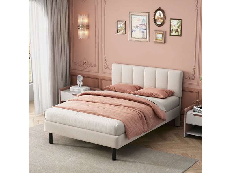 Lit en sherpa beige 140 x 190 cm  - Conforama D
