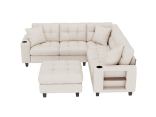 Canapé d'angle droit fixe OKWISH  5 places Tissu beige