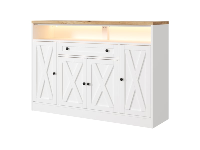 Buffet led avec tiroir, rangements de porte et 4 portes grange, 140 x 35 x 95 cm - Conforama E