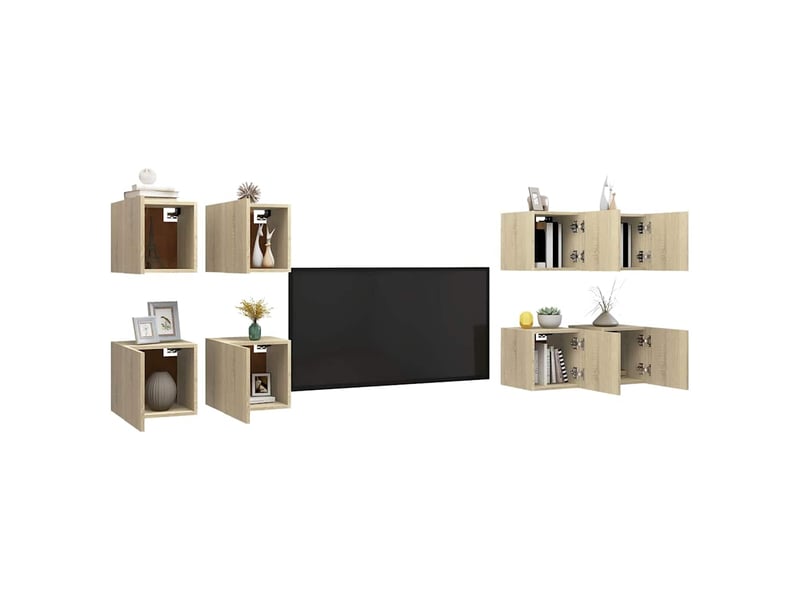  Lot de 8 meuble tv mural, meuble tv suspendu chêne sonoma 30,5x30x30 cm  - Conforama C