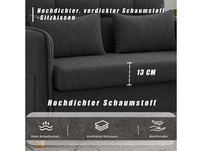  Canapé 2 places en tissu chenille gris foncé avec rangement latéral et accoudoirs rembourrés  - Conforama D
