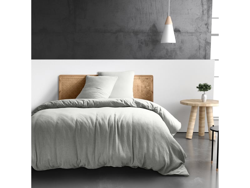  Housse de couette 240x260 cm gaze de coton gris glacier PD19124 - Conforama B
