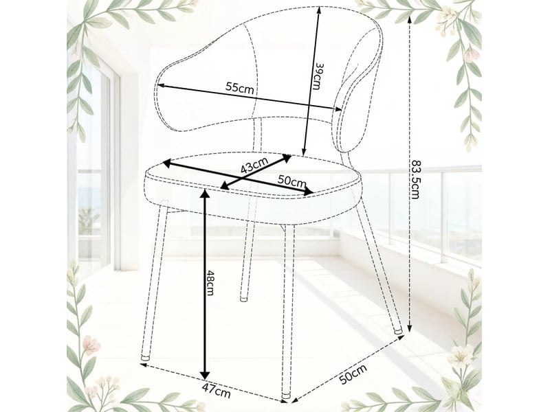  Lot de 2 chaises de salle à manger rembourrées avec dossier incurvé et pieds en métal, velours noir  - Conforama C