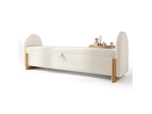 Banc de rangement 146 x 47 x 61 cm blanc en chenille bouclette, coffre hydraulique à fermeture douce