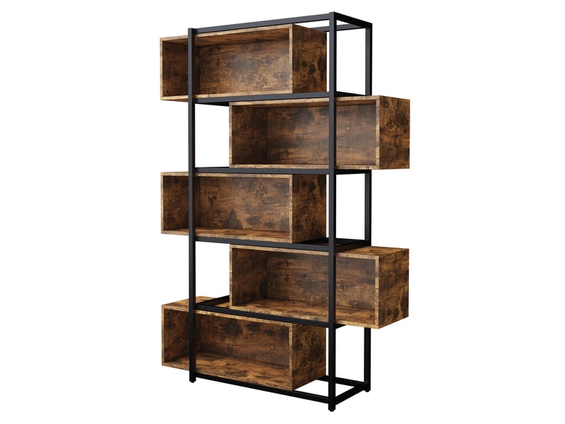  Bibliothèque industrielle à 5 niveaux 121x35x176 cm – marron foncé et noir – rangement ouvert modulable  - Conforama E