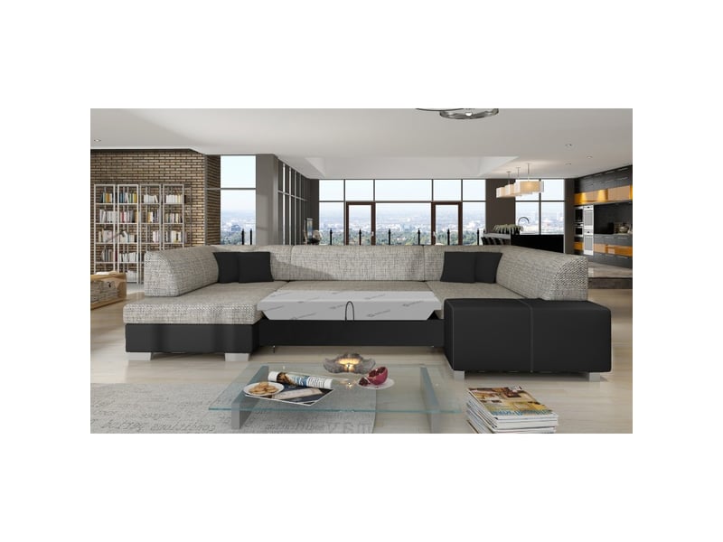  Canapé panoramique en u gris &amp; noir convertible 6 places havane pour grand salon  - Conforama D