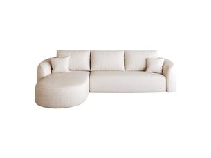 Canapé d'angle modulable 3 places en chenille blanc, 266 x 168 x 85 cm, méridienne gauche, sans armature, sans montage, livré compressé, pour le salon