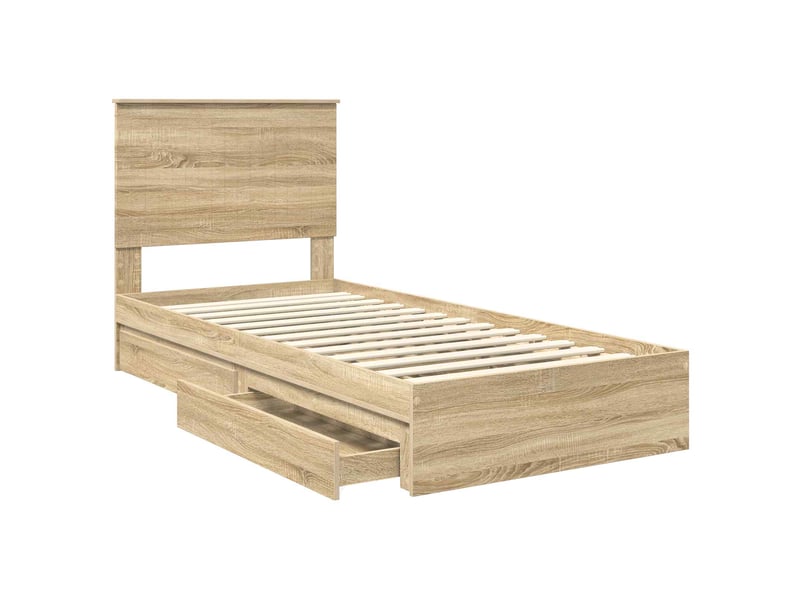  Lit simple- lit adulte -  lit de rangement chêne sonoma 90 x 200 cm bois d'ingénierie  - Conforama D