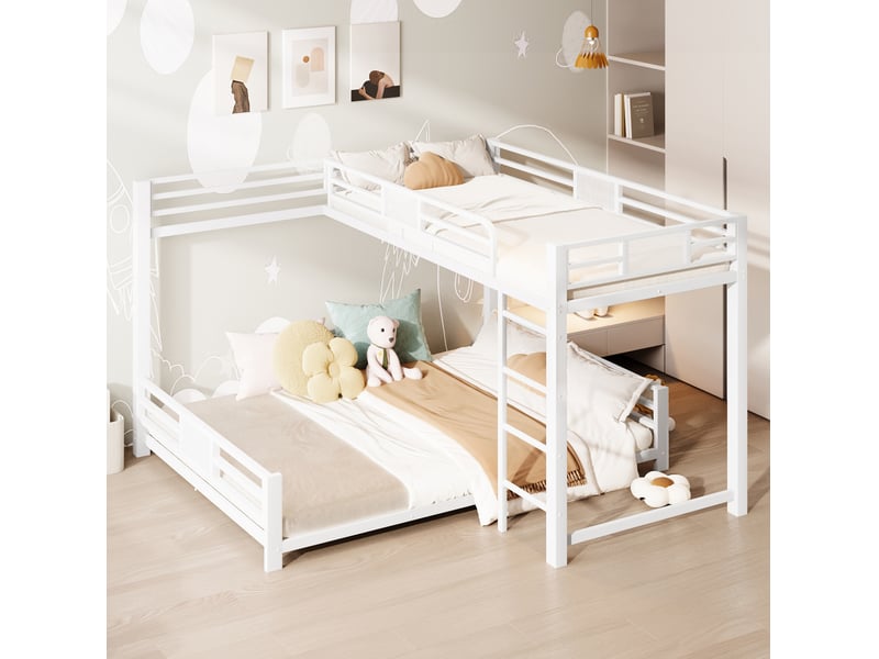  Lit superposé 90x200+140x200 cm gain de place en métal blanc  - Conforama D