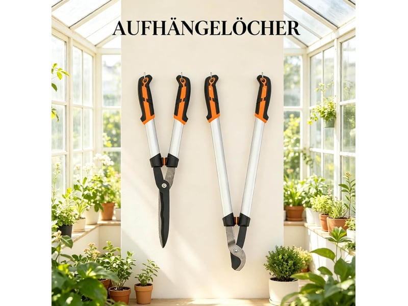  Outils de jardin, set de 4 pièces en aluminium orange : ébrancheur, taille-haie, sécateur et scie pliante  - Conforama D