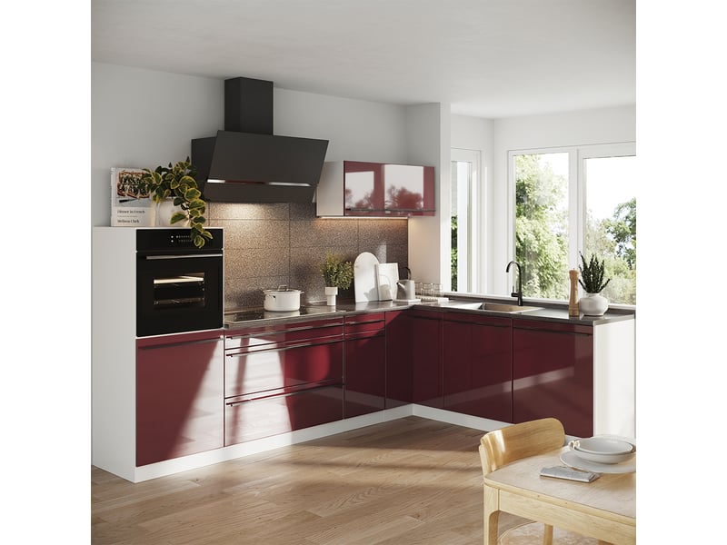 Vicco cuisine en angle, rouge brillantblanc, 287 x cm plan de travail anthracite - Conforama C