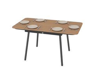 Table de jardin 140 x 80 cm pour 6 personnes, table de repas d'extérieur résistante à la rouille avec plateau en wpc, pieds réglables, teck