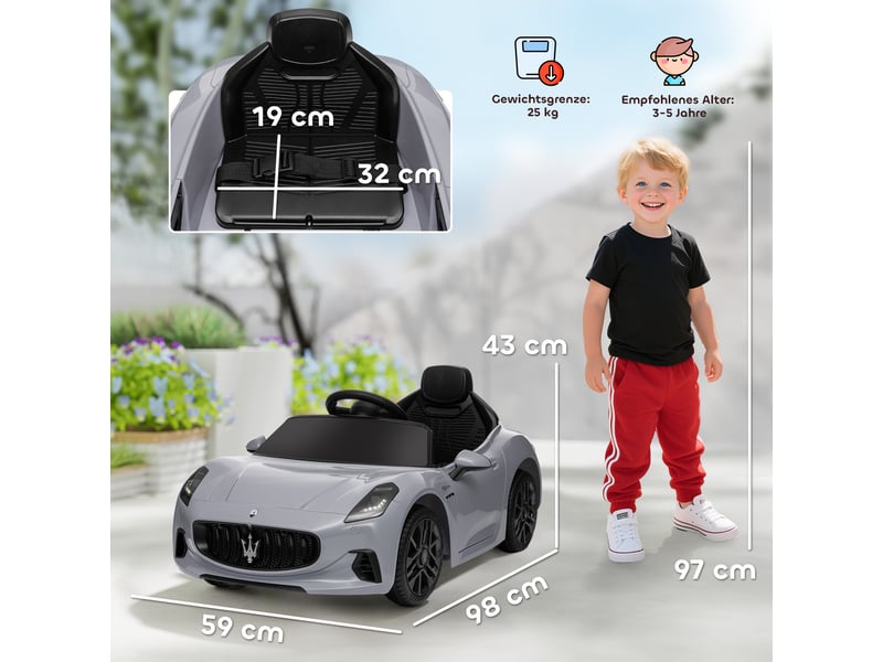  Voiture électrique 12 v pour enfants, jouet à chevaucher avec lumières led, musique et klaxon, pour enfants de 3 à 5 ans, grise  - Conforama E