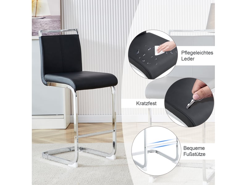 Tabourets de bar lot de 2 avec repose-pieds et dossier, en pu et métal, noir et argent - Conforama E