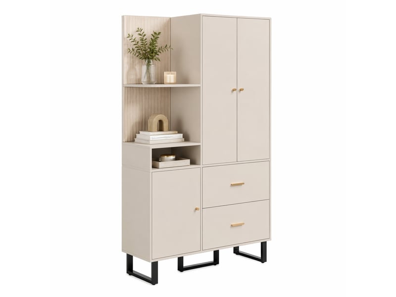 Meubles d'entrée avec penderie coulissante, 1 porte, 2 tiroirs et niches ouvertes pour couloir, 110 × 38 × 186 cm - Conforama A