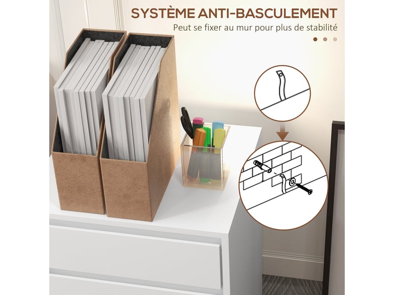  Caisson de bureau rangement bureau sur roulettes 4 tiroirs coulissants en aspect bois bois blanc  - Conforama R