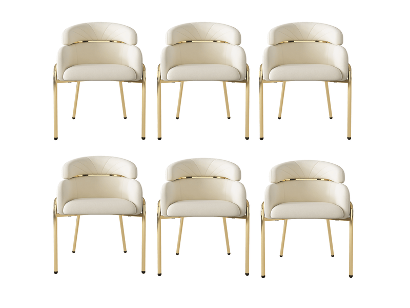  Lot de 6 chaises de salle à manger en velours beige, design léger luxe, pieds en métal  - Conforama A