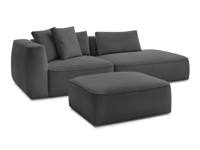 Bobochic canapé droit fixe 3 places leopold velours côtelé avec pouf gris foncé accoudoir gauche LEOPOLD - Conforama A