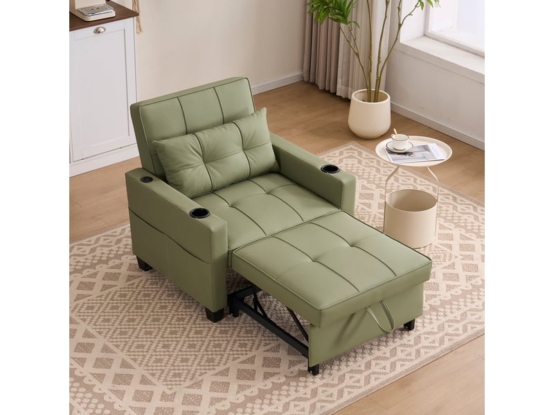 Fauteuil convertible 3-en-1 avec poche - dossier inclinable, couchage escamotable, bois et métal - avocat - Conforama C