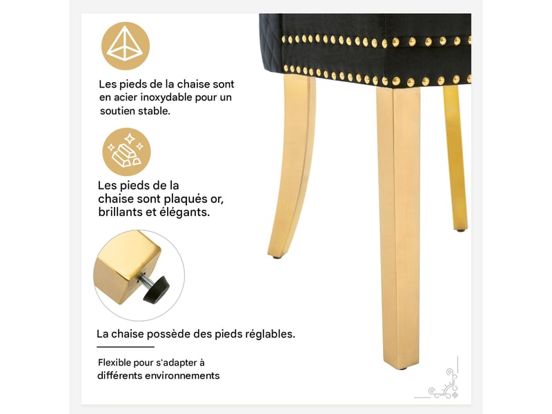  Lot de 4 chaises de salle à manger en velours noir et pieds dorés WF317815AAS-4 - Conforama D