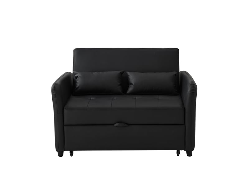  Canapé convertible 2 places noir extensible avec rangement intégré dossier réglable 3 positions structure métal bois  - Conforama A