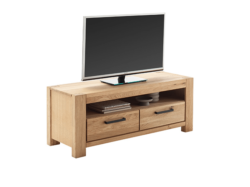  Meuble tv 2 tiroirs et niche de rangement coloris chêne naturel - longueur 132 × profondeur 50 × hauteur 51 cm  - Conforama D