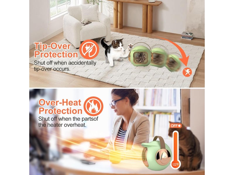  Mini chauffage d'appoint portable de 400 w idéal pour les bureaux et les chambres, avec protection anti-basculement (couleur verte  - Conforama E