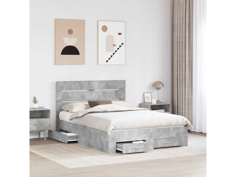  Lit double- lit adulte -  cadre de lit gris béton 150 x 200 cm bois d'ingénierie  - Conforama B