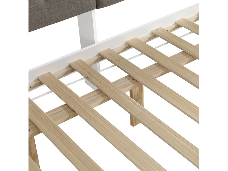  Lit fonctionnel 120 x 200 cm en bois et tissu avec lit gigogne, rangement et station de charge blanc et gris chicfurn  - Conforama E