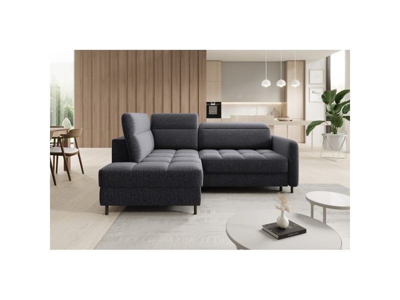  Canapé d'angle gauche convertible barnea 208 cm gris foncé avec rangement  - Conforama E