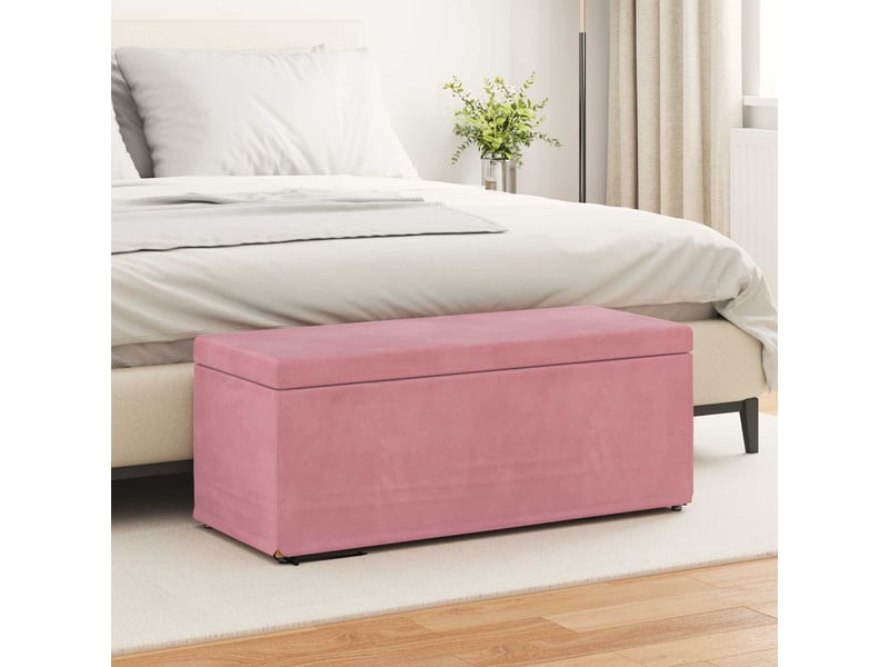  Tabouret bas, ottoman rose 101x41x40 cm velours et bois composite  - Conforama B