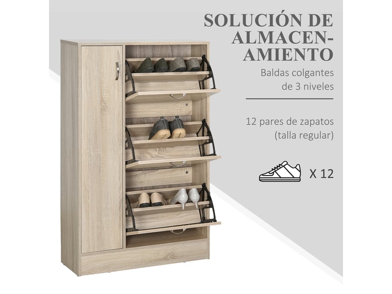  Meuble à chaussures 2 en 1 avec rangement parapluies, étagère réglable 2 niveaux, capacité 12 paires, 79 x 26 x 120 cm, aspect bois  - Conforama E