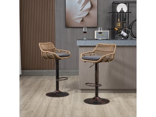 Lot de 2 chaises 49 x 48 x 89-109 cm design rétro, assise en lin, robuste et confortable, rotin pe et base métal, gris