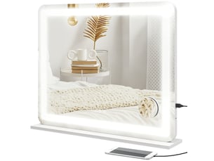 Miroir de maquillage avec éclairage led réglable, grossissement x10, port usb et commandes tactiles, 80 x 62 x 14 cm