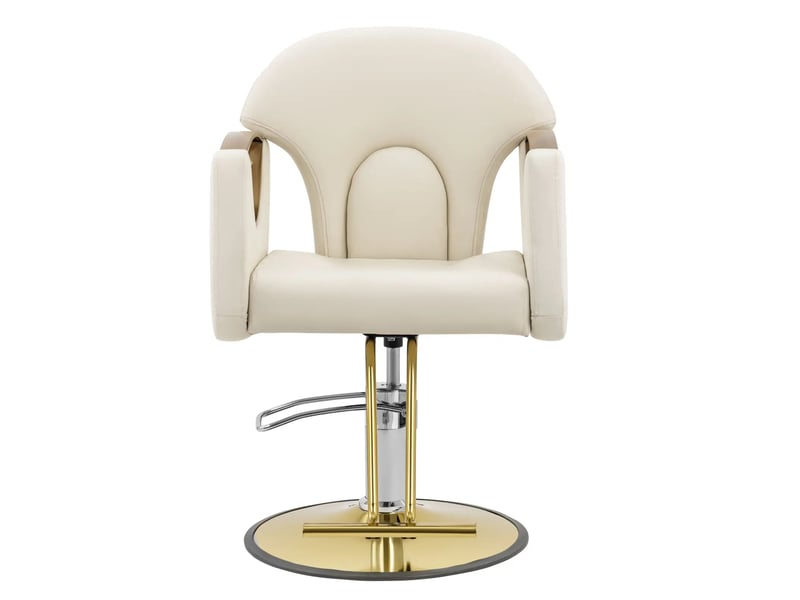 Fauteuil de coiffeur professionnel avec repose-pieds 180 kg pvc acier crème 14_0008945  - Conforama E