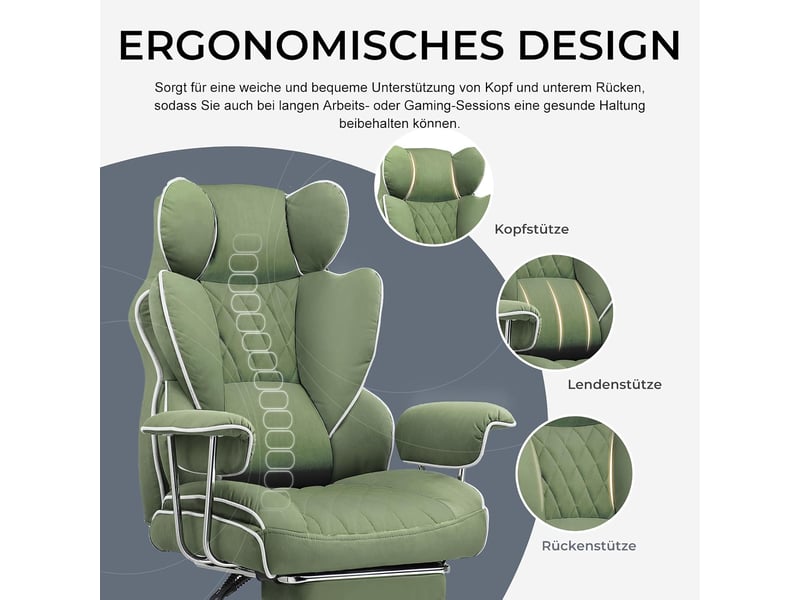 Gtplayer chaise de jeu avec soutien lombaire à ressort, repose-pieds, 180 kg - vert GT205-GE - Conforama D