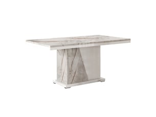 Table repas pied central blanche et aspect marbre gris-brun - nervy