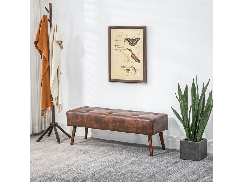  Banc de chevet avec pieds en bois et assise rembourrée, 114 x 38 x 42 cm, marron  - Conforama D