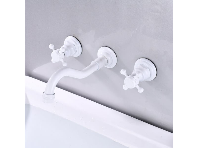  Robinet mitigeur mural pour lavabo de salle de bain 3 trous -couleur blanc  - Conforama A