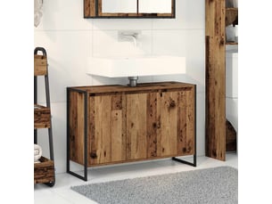 Cabinet de salle de bain, meuble de rangement bois ancien 90x30x60 cm