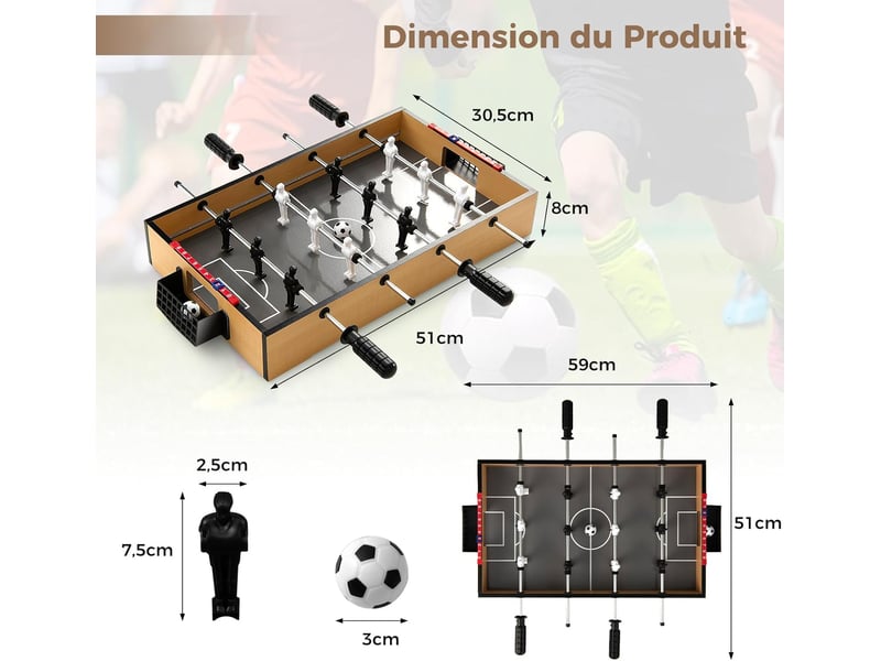 Baby-foot En Bois Avec 12 Joueurs Et Lumière LED, Poignée Et Marqueur Manuel, 51 X 30,5 X 8 Cm - Jeux de bar