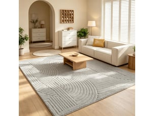 Tapis de salon géométrique à relief, poils hauts doux et antidérapant en polyester et coton gris 230 × 160 cm